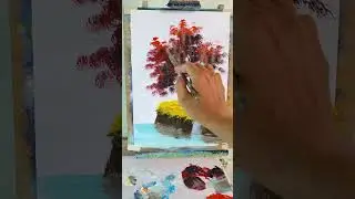 Red Tree Easy Step-by-Step Painting | Acrylic Short for Beginners | Green Horizon Art