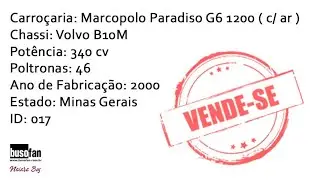 VENDE-SE MARCOPOLO PARADISO G6 1200 ( VOLVO B10M ) - ANO 2000