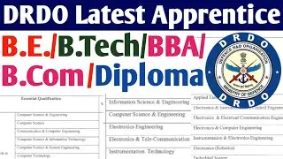 DRDO Latest Apprentice 2022, Diploma/B.E./B.Tech/BBA/B.Com Latest Apprentice in DRDO 2022, #drdojobs