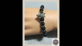 Silver Wolf Bracelet with Lava Rock Gemstone Beads - Goth Jewelry for Men - Custom Bracelet for Men