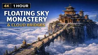 Floating Sky Monastery & Cloud Bridges (4K) | Fantasy Ambience | Ambient Orchestral Relaxing Music