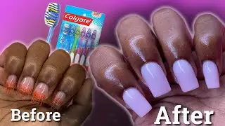 Fake nails using a toothbrush ! | DIY nail hack