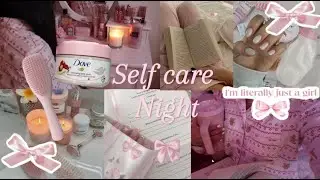 cozy SELF CARE NIGHT ROUTINE 🎀🕯️ unwind w/ me, shower, skincare, nails & more!!