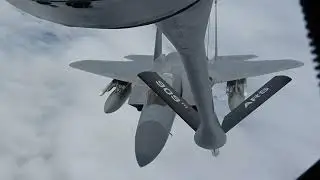 U.S. Air Force KC-135 refuels F-15's over East China Sea