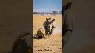 Can the rhino force the lion to abandon the territory battle #wildlife #nature #safari