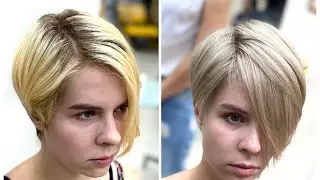 Обесцвечивание коротких, желтых волос. Оттенок платиновый светлый блондин с глубоким корнем