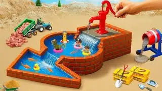 Fish Pond Destroyed by Thief &ndash; DIY Mini Tractor Builds Brick & Cement Pond | Science Project