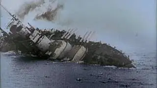 Austrian SMS Szent Istv&aacute;n after having being sunk by an Italian Torpedo, 10 June 1918. (Colourised)