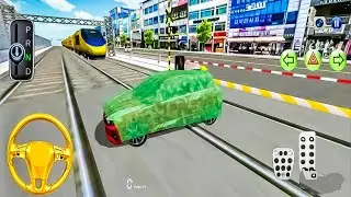 Red car 🚗 Insane Railway Crossing Stunts! Train 🚂 Extreme Car Simulator City Train Gameplay#CarGames
