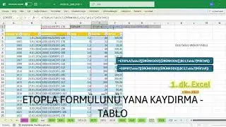 Excel 1 Dakika - ETOPLA FONKSİYONUNUN KAYDIRILMASI - TABLO ÜZERİNDE
