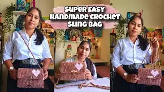 Handmade crochet sling bag| crochet bag| plastic mesh bag making