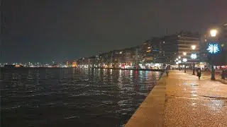Rainy night walk in Thessaloniki 