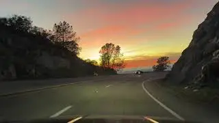 Sierra Nevada foothills winter sunset drive down HWY 168 from Shaver Lake to Prather, CA