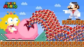 Dr Mario vs 999 Tiny Mario March Madness in GIANT Peach Pregnant Maze | Game Animation