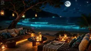 &ldquo;Luxury Beach Lounge at Night with Glowing Bioluminescent Ocean&rdquo;