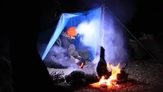 A day of adventure in the bushcraft tarp shelter and moonlight cooking