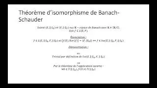 Espaces de Banach partie 6 : Théorème d’isomorphisme de Banach Schauder