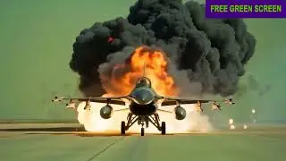 Jet Fighter Engulfed in Smoke and Flames Green Screen 2025
