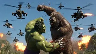 King Kong vs Hulk EXTREME Fight! 🚁 Army Helicopters Attack on Skull Island &ndash; Epic Super Power War! 💥