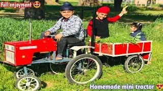 Homemade mini swaraj tractor | loading grass in trolley 😍|