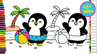 How to Draw PENGUIN in SUMMER 🐧☀️⛱️🐧| Step by Step | Easy drawing for kids 🌈 🌈