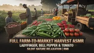 Full Farm-to-Market Harvest ASMR 🌿 Ladyfinger, Bell Pepper & Tomato | Silent Nature Relaxation | RNB