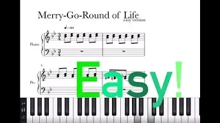 Howl's moving castle Merry-go-round of life (easy piano sheet music)