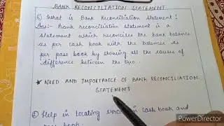 Meaning of Bank Reconciliation Statement and it's need and importance.