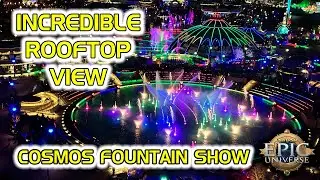✨ Cosmos Fountain Show | Epic Universe Nighttime Spectacular | View from Bar Helios Rooftop 🌠🍸