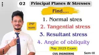 02* Find Normal stress, Tangential stress, resultant stress, angle of obliquity | MOS | civil engg