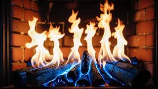 Relaxation & Cozy Nights 12H Blue Flame Fireplace with Burning Logs, Soft Firelight and Brick Warmth