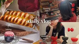 ghibli fest movie, baking a bread for the first time, drawing kiki & halloween themed cafe | ansoen