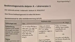 Muntligt NP åk 9. Ex. På  Bedömningsmatris delprov A