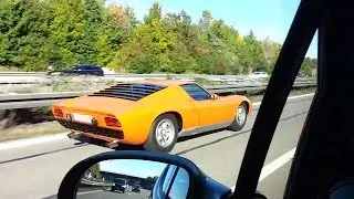 Lamborghini Miura P400 S accelerates on autobahn! Nice sound and awesome car! 1080p HD!