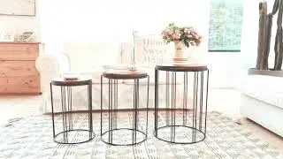 Set of 3 Metal Round Side Tables for Outdoor Garden Stool Plant Stand