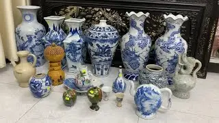 Gốm Sứ Cổ Độc Lạ: bình trà vẽ sơn thuỷ - tước chân cao vẽ huyết - lọ đời đường - mâm bồng sơn thuỷ