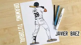 How to draw a baseball player of Detroit Tigers Javier Baez / Drawing a baseball batter
