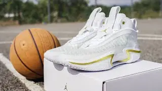 Up close : Nike Air Jordan 36 : White and Metallic Gold : 2021