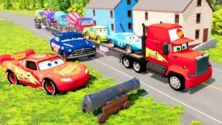 Flatbed Truck McQueen - Transportation with Truck  - Cars vs Trucks #4 BeamNG Drive Gameplay