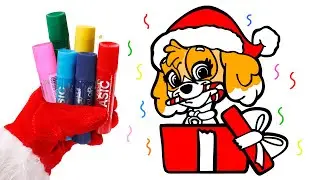 Paw Patrol 🐾 Cómo Dibujar y Colorear a SKYE dentro del regalo de Navidad