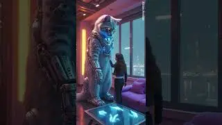 Girl and the Giant Armored Cat in a Futuristic NEOM Room 🛡️🐱✨ #giantcat #girl @KiDsNetflix09