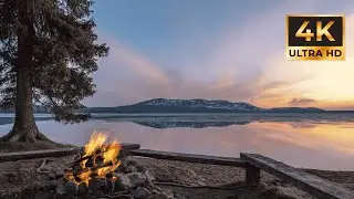 Relaxing Fire & Lake View 🌲 Night Ambience for Sleep | 4K