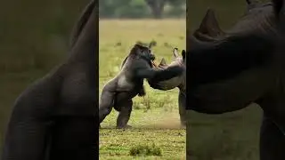 Gorilla vs Rhinoceros!!! Gorilla beat Rhinoceros🦍🦏