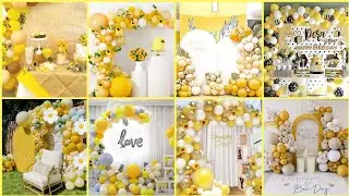 Yellow color birthday theme/ beautiful yellow birthday party  decorations/balloons decoration ideas