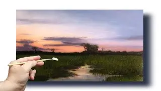 Beginners Landscape oil painting tutorial,  (Full painting in 45 mins)