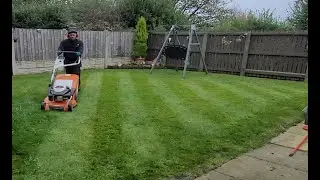 beautiful stripes in the lawn UK gardener Stihl RM 655 RS