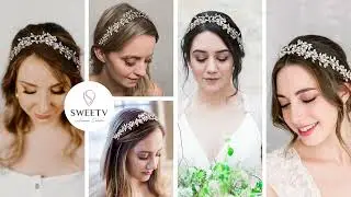 Crystal Headband Hair Accessories|Sliver Flower-Leaf Bridal Headpieces for Wedding|Pearl Headpiece|