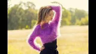 Crop mohair sweater top hand knitted short jumper long sleeves cropped fuzzy pullover by SuperTanya