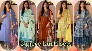 Pure cotton 3 piece kurti sets for women from amazon|amazon haul|kurti sets with dupatta|Ramya
