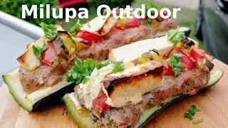 Zucchini mit Feta-Hackfüllung vom Grill - schnell und lecker